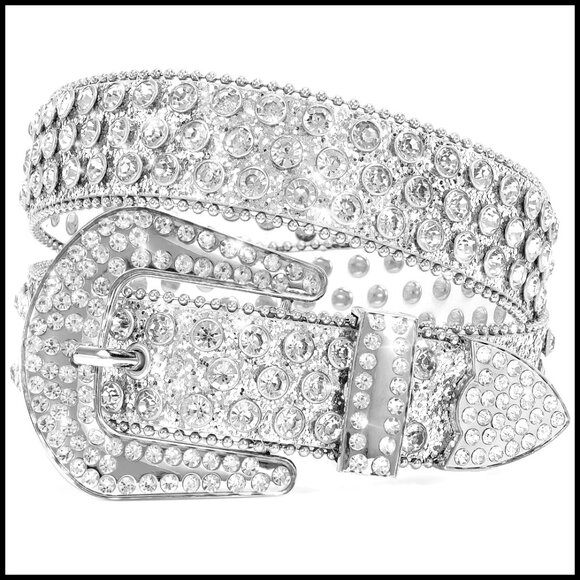 Rhinestone Studded Leather Belt Silver Buckle Y2K Cowboy Chic Unisex Statement main image 7